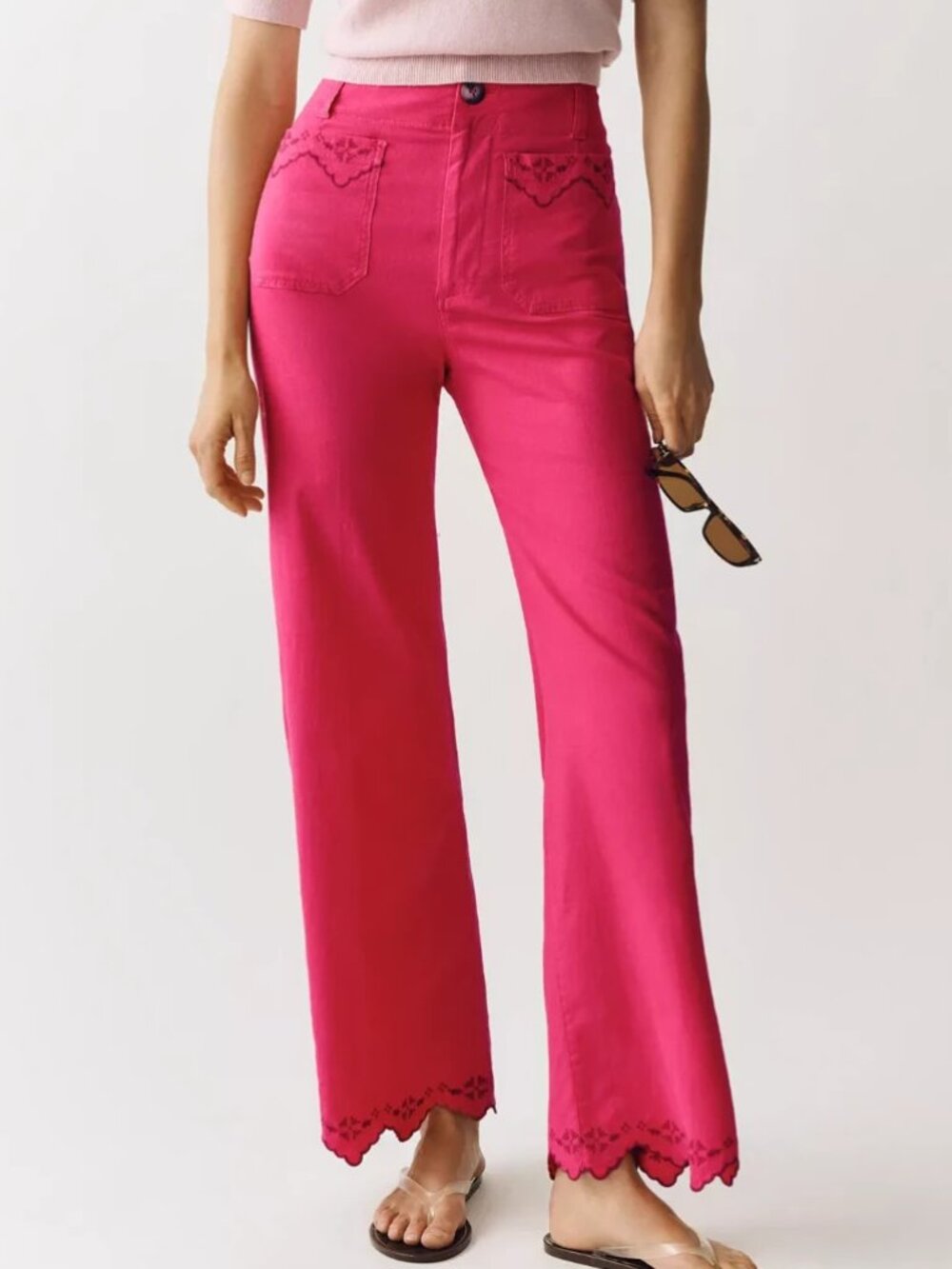 Anthropologie Maeve Colette Lace Trim Wide-Leg Full-Length Pants 23 NWT Pink